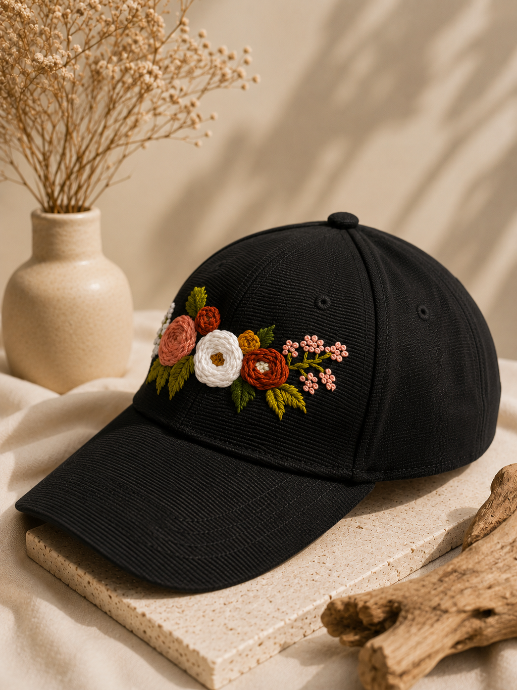 Bloom Floral Garden Hand Embroidered Cap