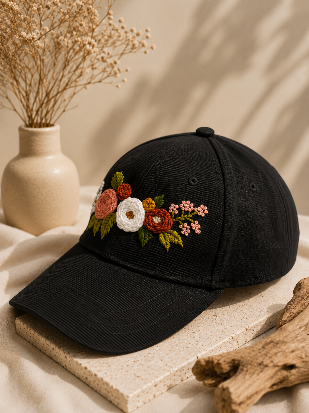 Bloom Floral Garden Hand Embroidered Cap