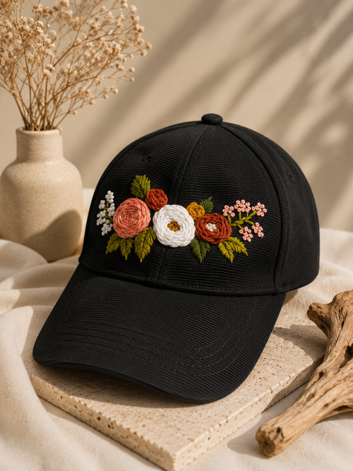 Bloom Floral Garden Hand Embroidered Cap