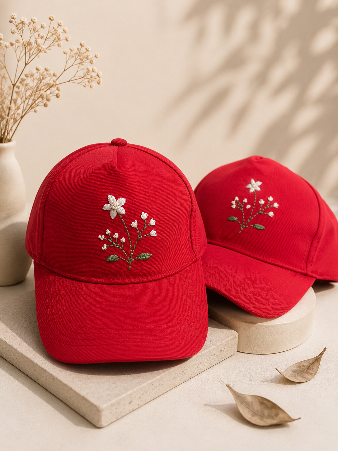 Scarlet Bloom Embroidered Cap